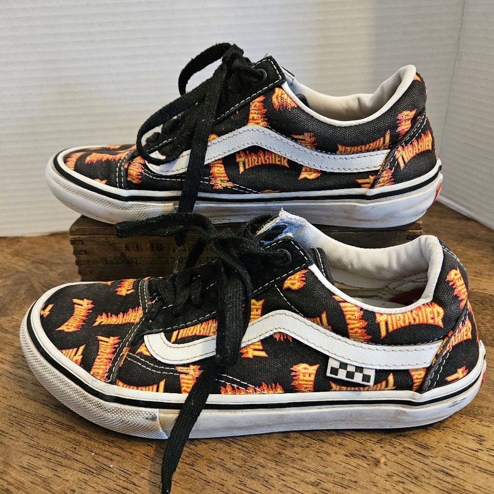 Vans Thrasher Black and Orange Sneakers Unisex Skater Y2K